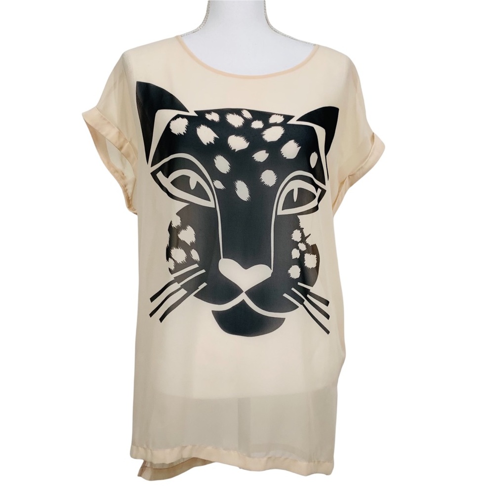 DIVIDED BY H&M Sheer Cream Cat Print Tunic Size 6